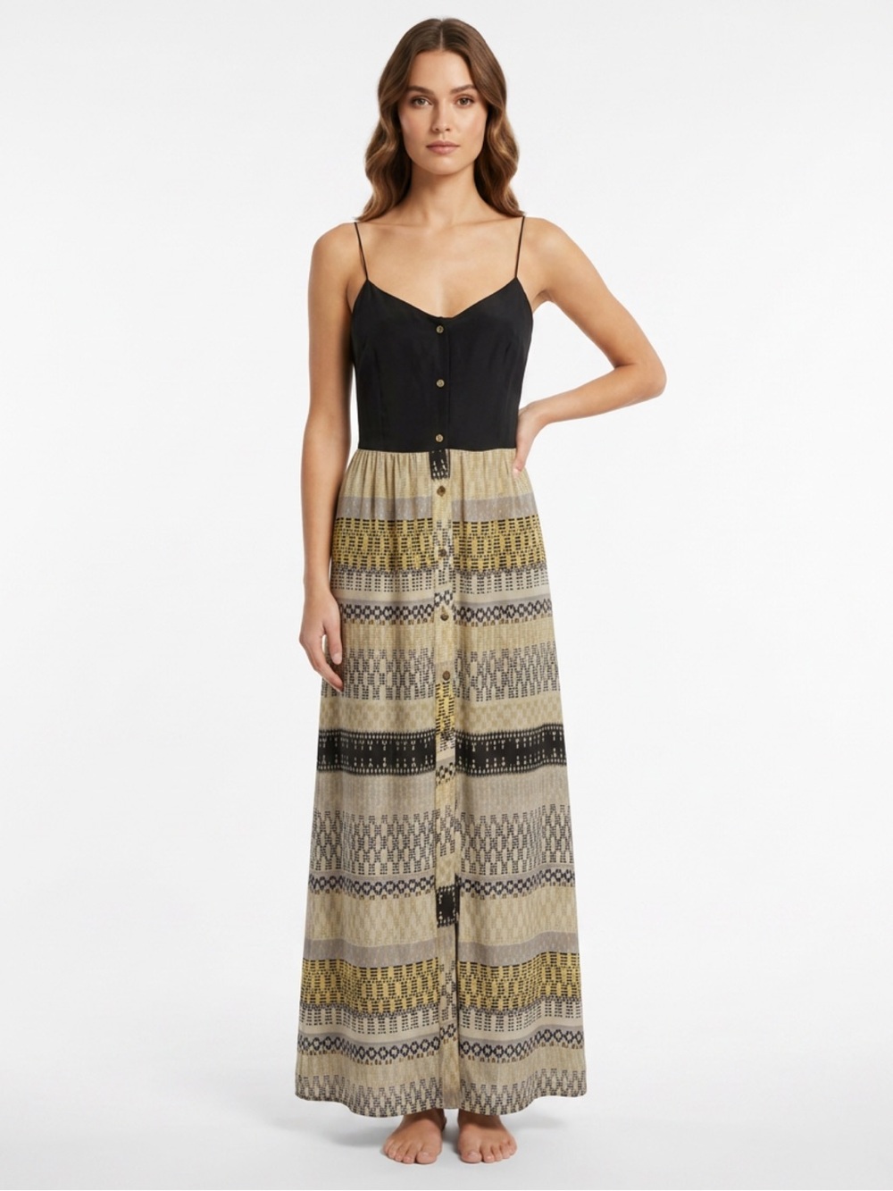 Myne ($445) Ashley Ann Silk Button Maxi Dress - PTP 18